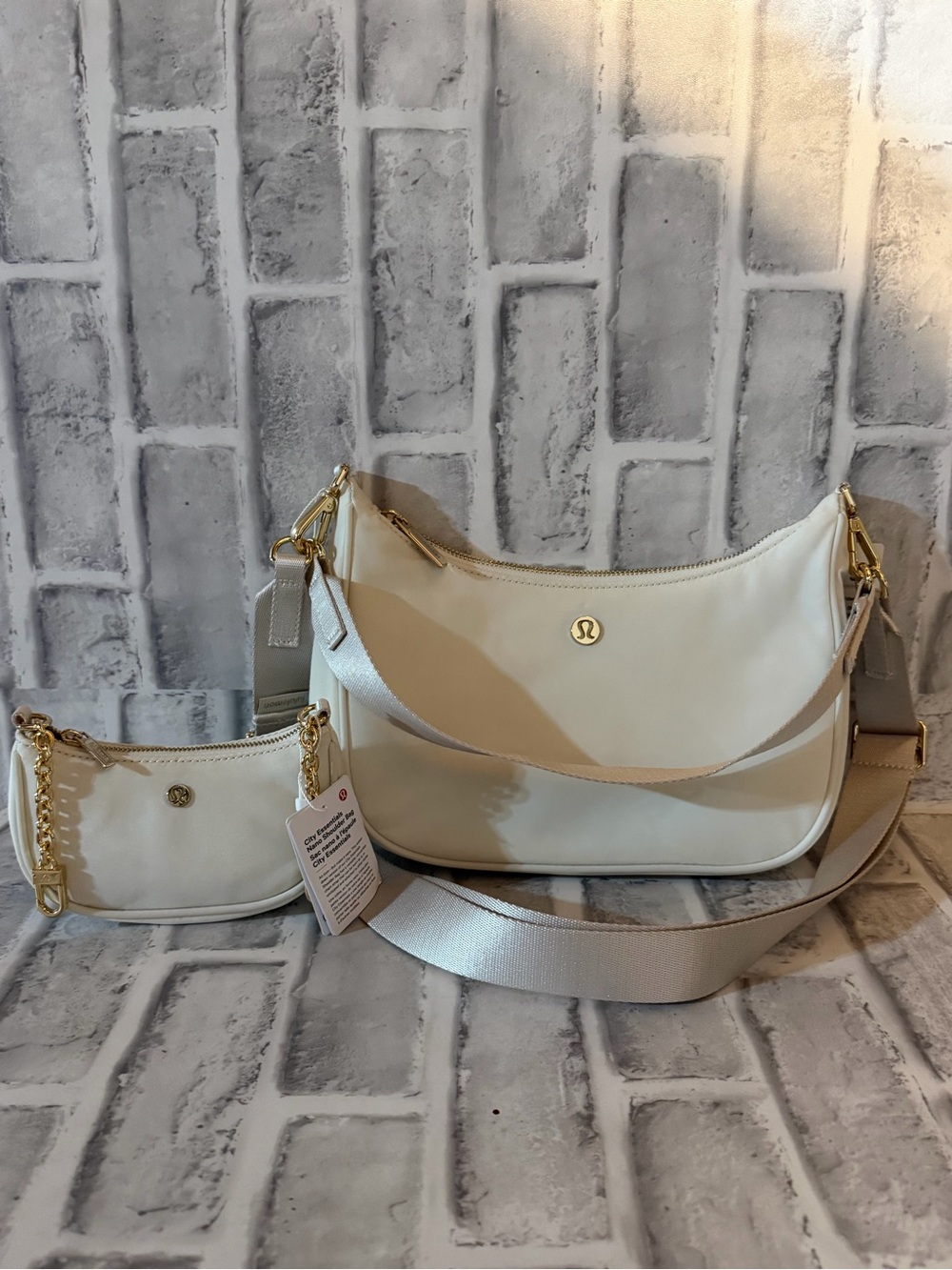 lululemon athletica Cream Shoulder Bag with Matching Mini Pouch